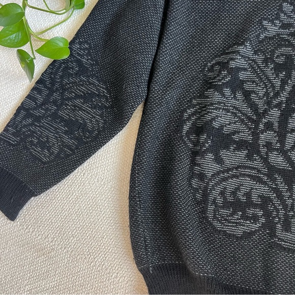 Vintage Wool Intarsia Knit 90s Black Pullover Sweater Large - Picture 3 of 7